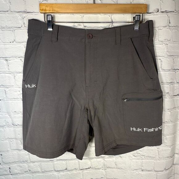 HUK Shorts Large Men's Gray Next Level Quick-Drying Performance Fishing Shorts - Picture 1 of 10